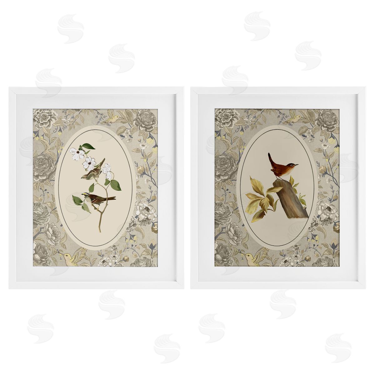 Radhika Modi Vintage Birds & Toile Canvas Wall Art Print