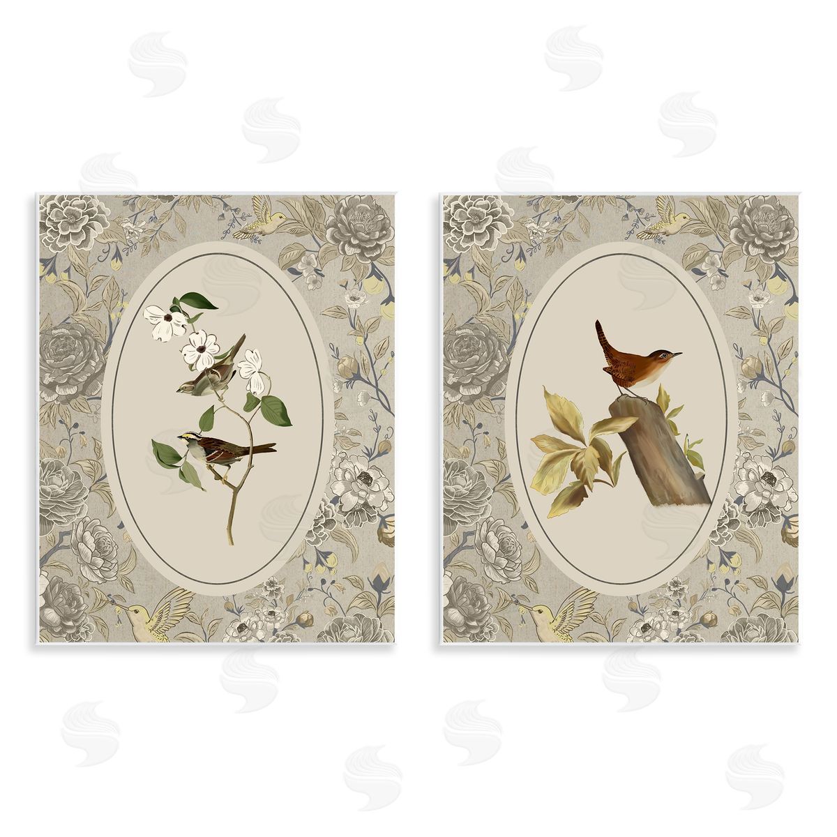 Radhika Modi Vintage Birds & Toile Canvas Wall Art Print