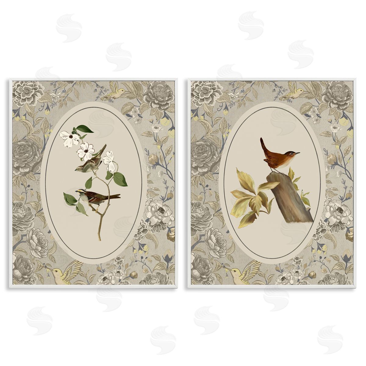 Radhika Modi Vintage Birds & Toile Canvas Wall Art Print