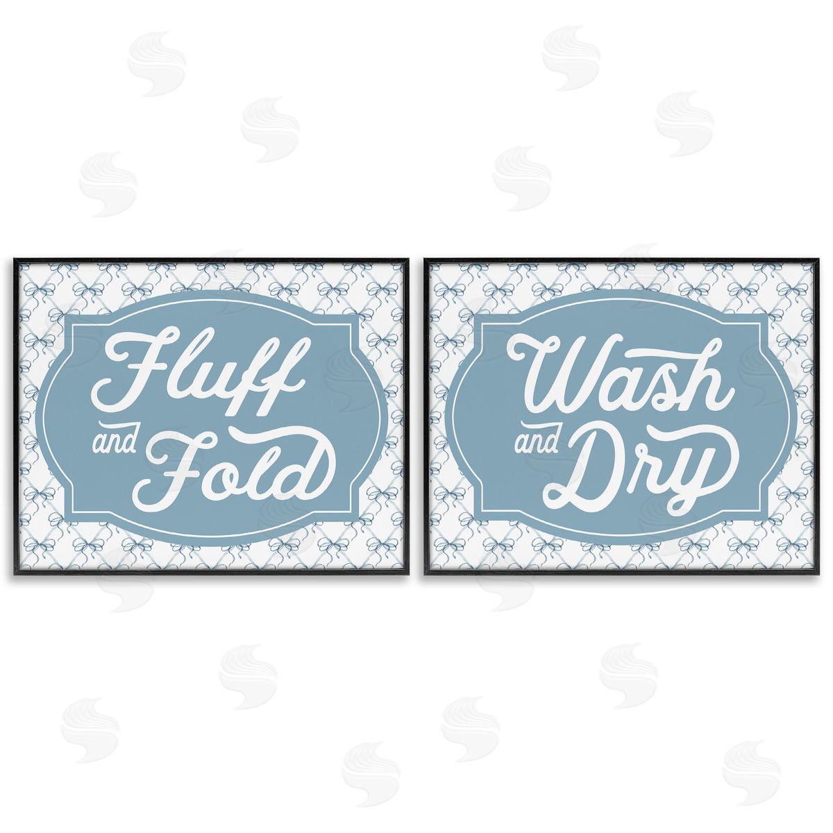 Lettered and Lined Laundry Phrases with Vintage Bows Canvas Wall Art Print