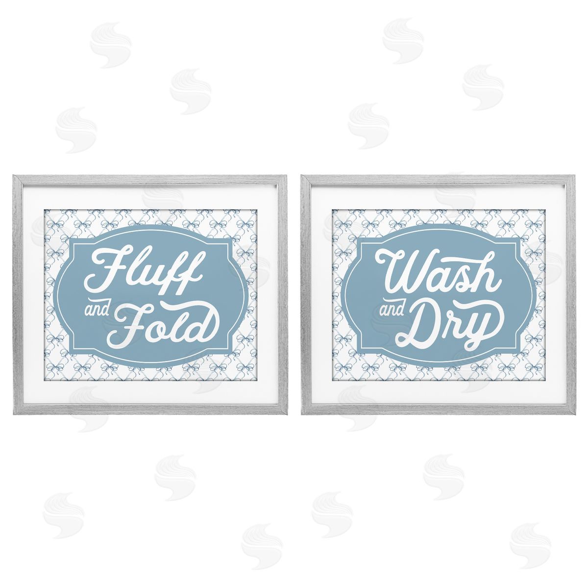 Lettered and Lined Laundry Phrases with Vintage Bows Canvas Wall Art Print
