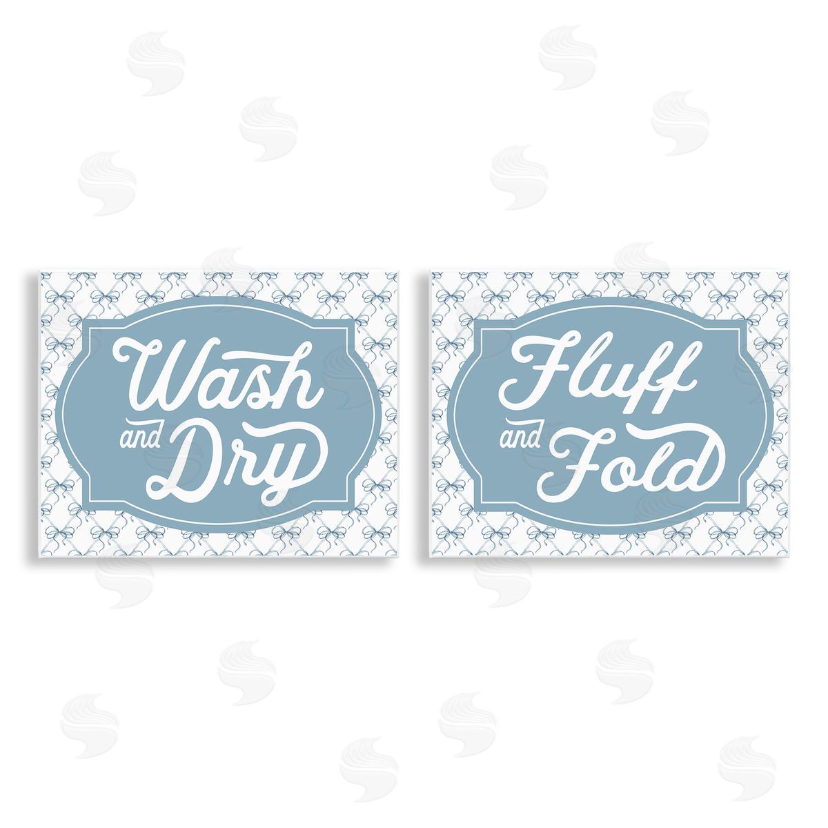 Lettered and Lined Laundry Phrases with Vintage Bows Canvas Wall Art Print