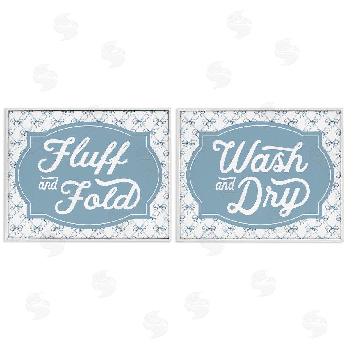 Lettered and Lined Laundry Phrases with Vintage Bows Canvas Wall Art Print