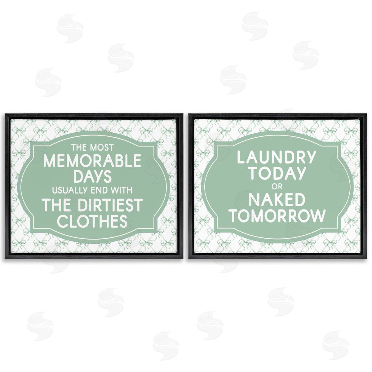 Lettered and Lined Green Bow Laundry Sentiments Canvas Wall Art Print
