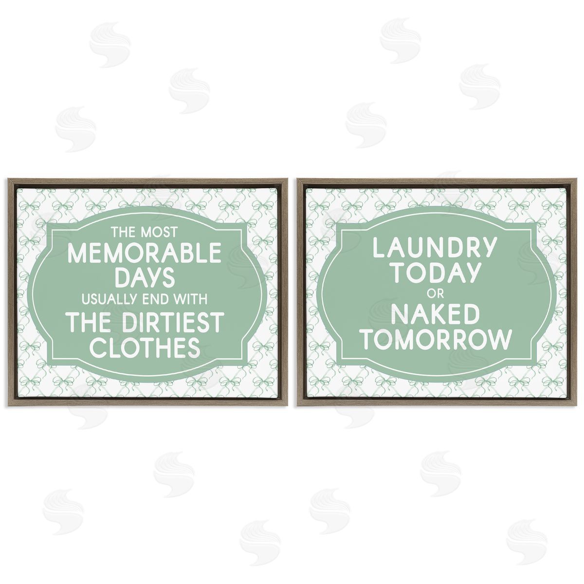 Lettered and Lined Green Bow Laundry Sentiments Canvas Wall Art Print