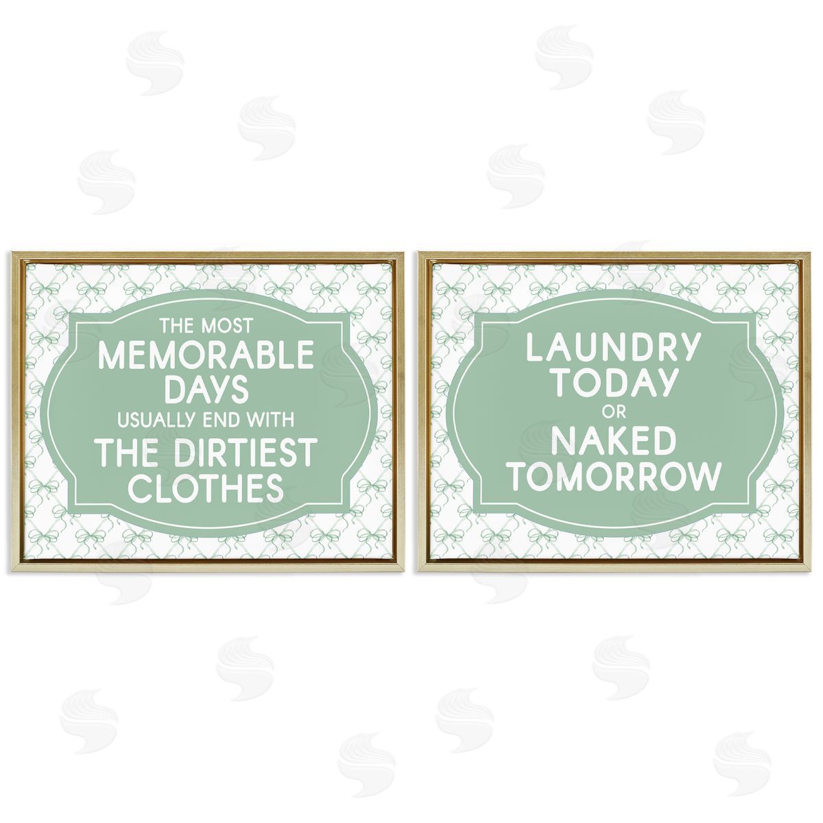 Lettered and Lined Green Bow Laundry Sentiments Canvas Wall Art Print