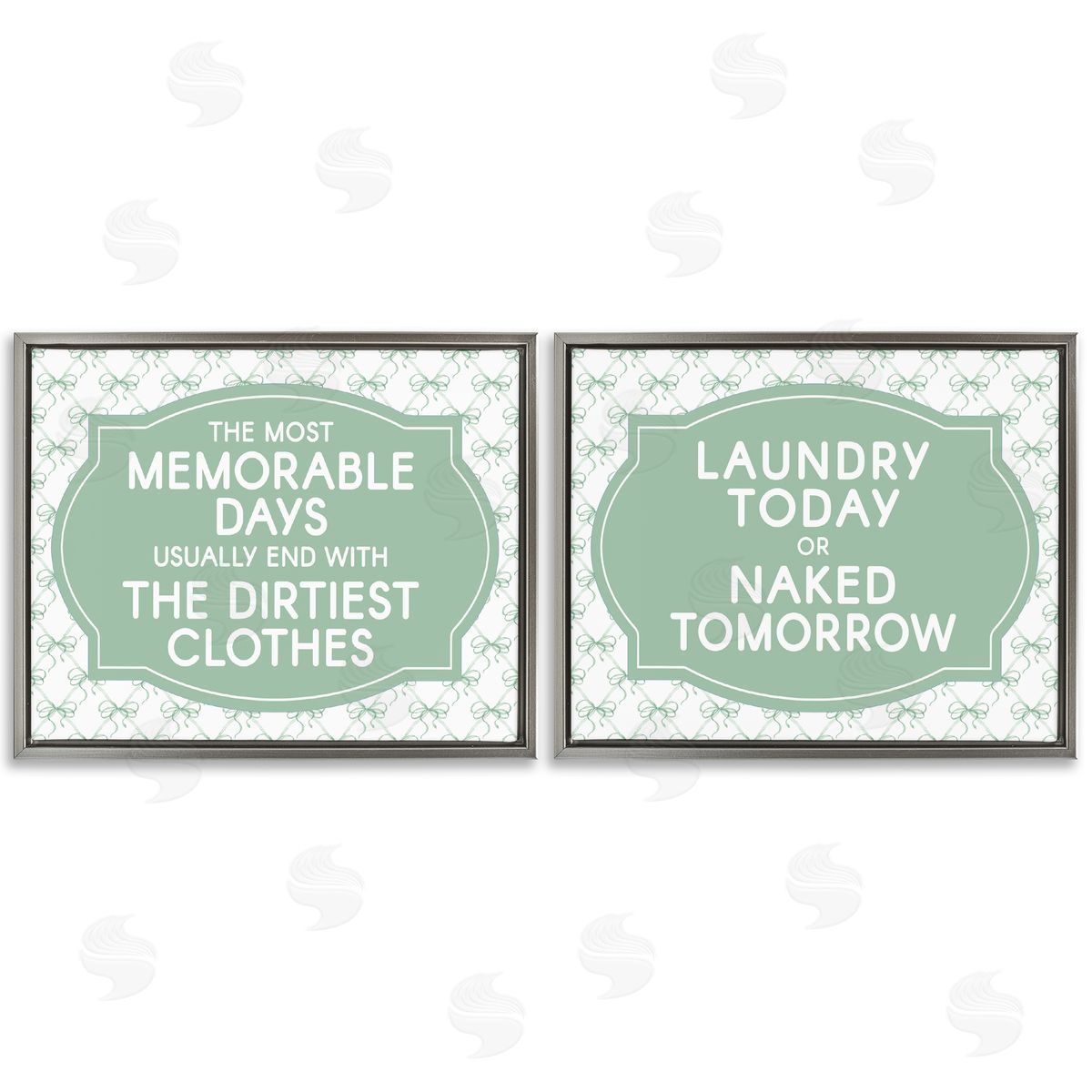 Lettered and Lined Green Bow Laundry Sentiments Canvas Wall Art Print
