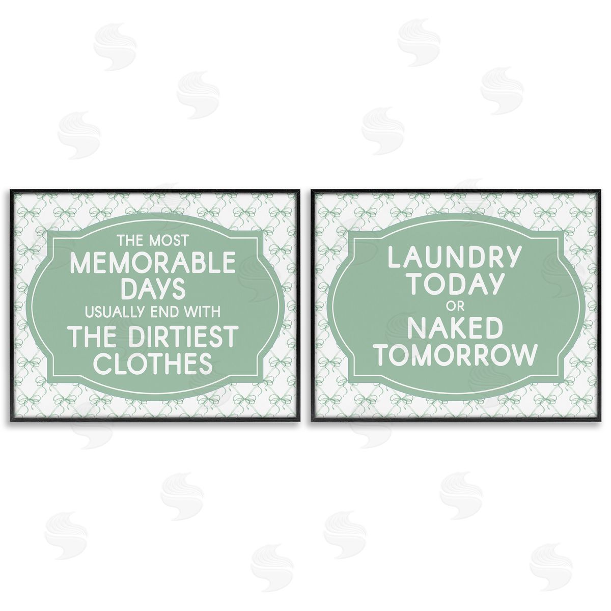 Lettered and Lined Green Bow Laundry Sentiments Canvas Wall Art Print