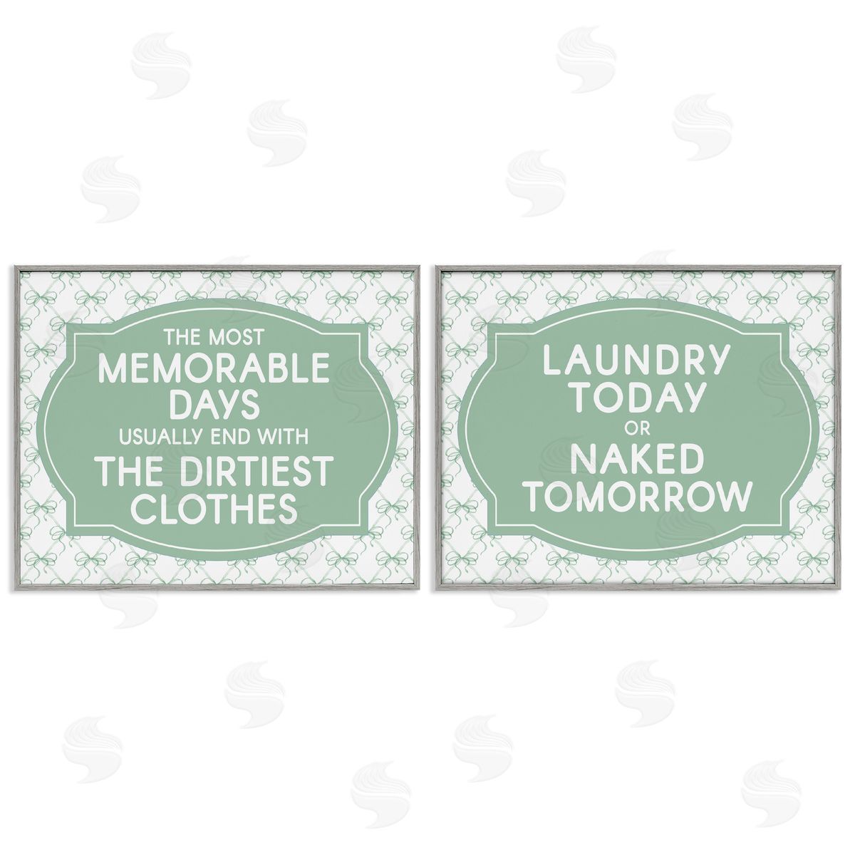 Lettered and Lined Green Bow Laundry Sentiments Canvas Wall Art Print
