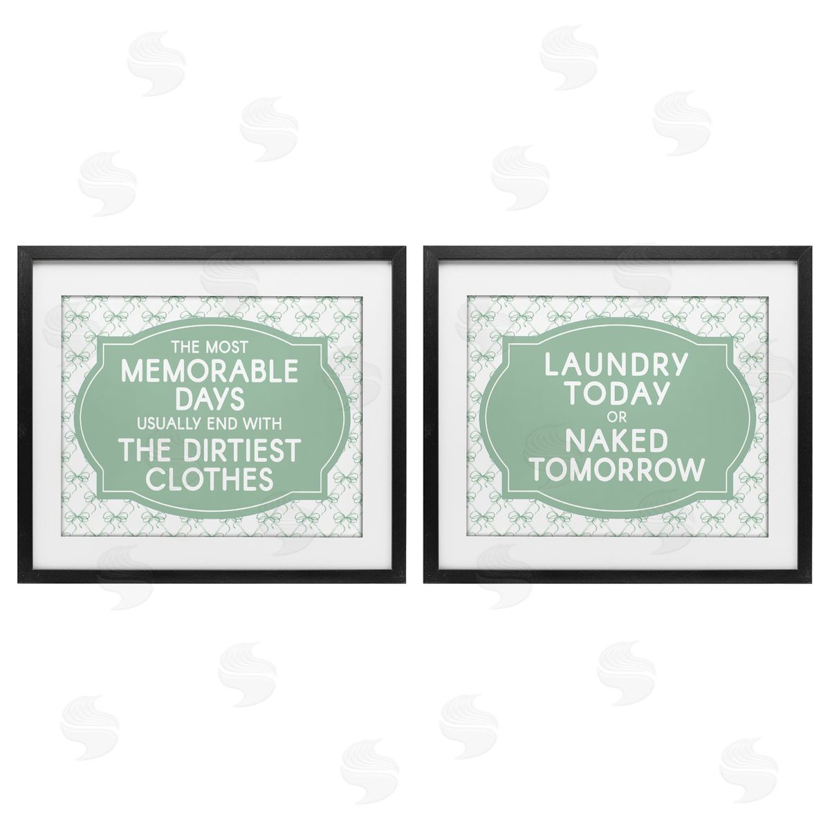 Lettered and Lined Green Bow Laundry Sentiments Canvas Wall Art Print