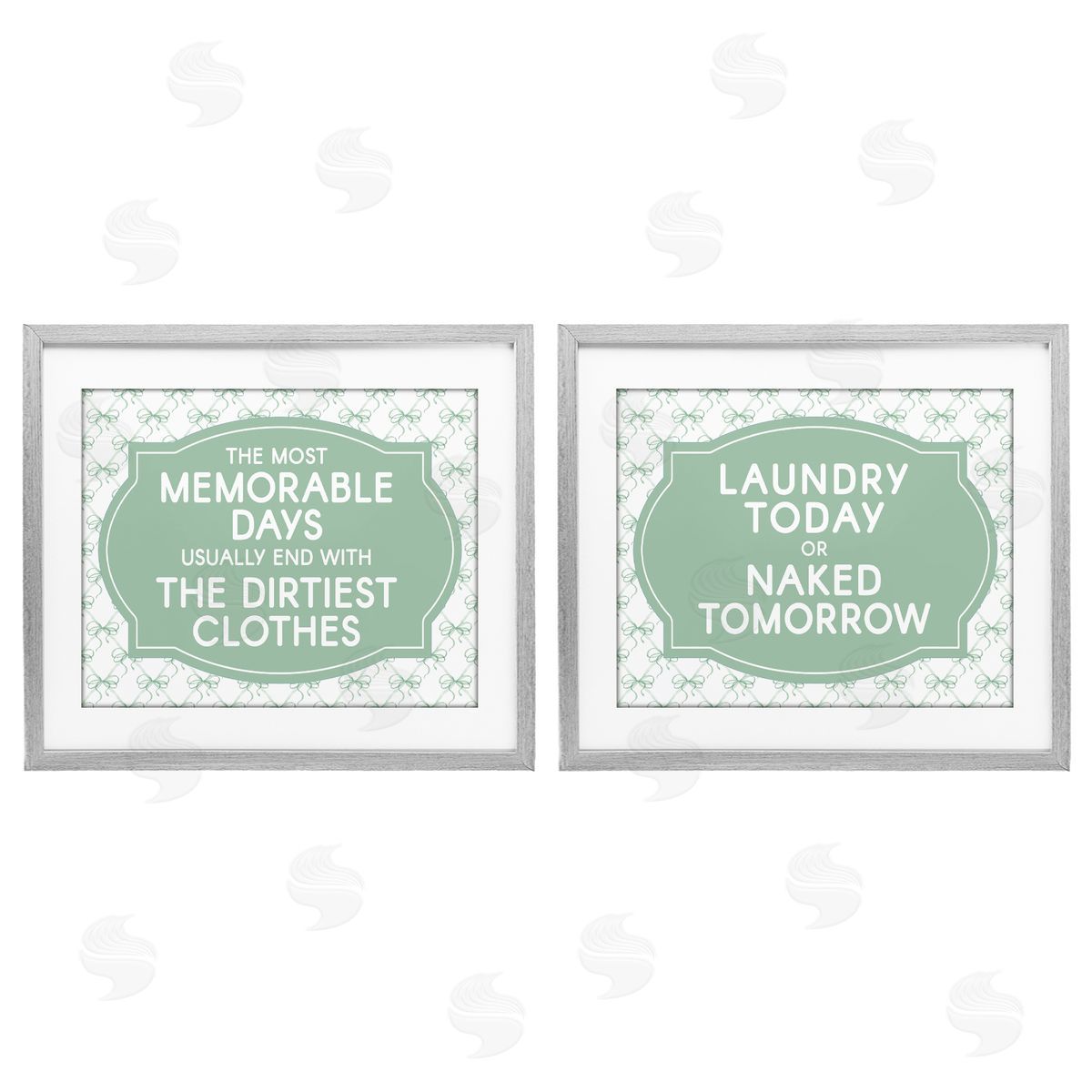 Lettered and Lined Green Bow Laundry Sentiments Canvas Wall Art Print