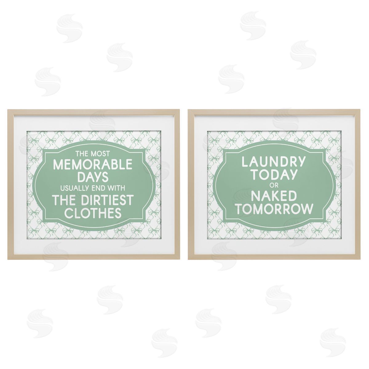 Lettered and Lined Green Bow Laundry Sentiments Canvas Wall Art Print