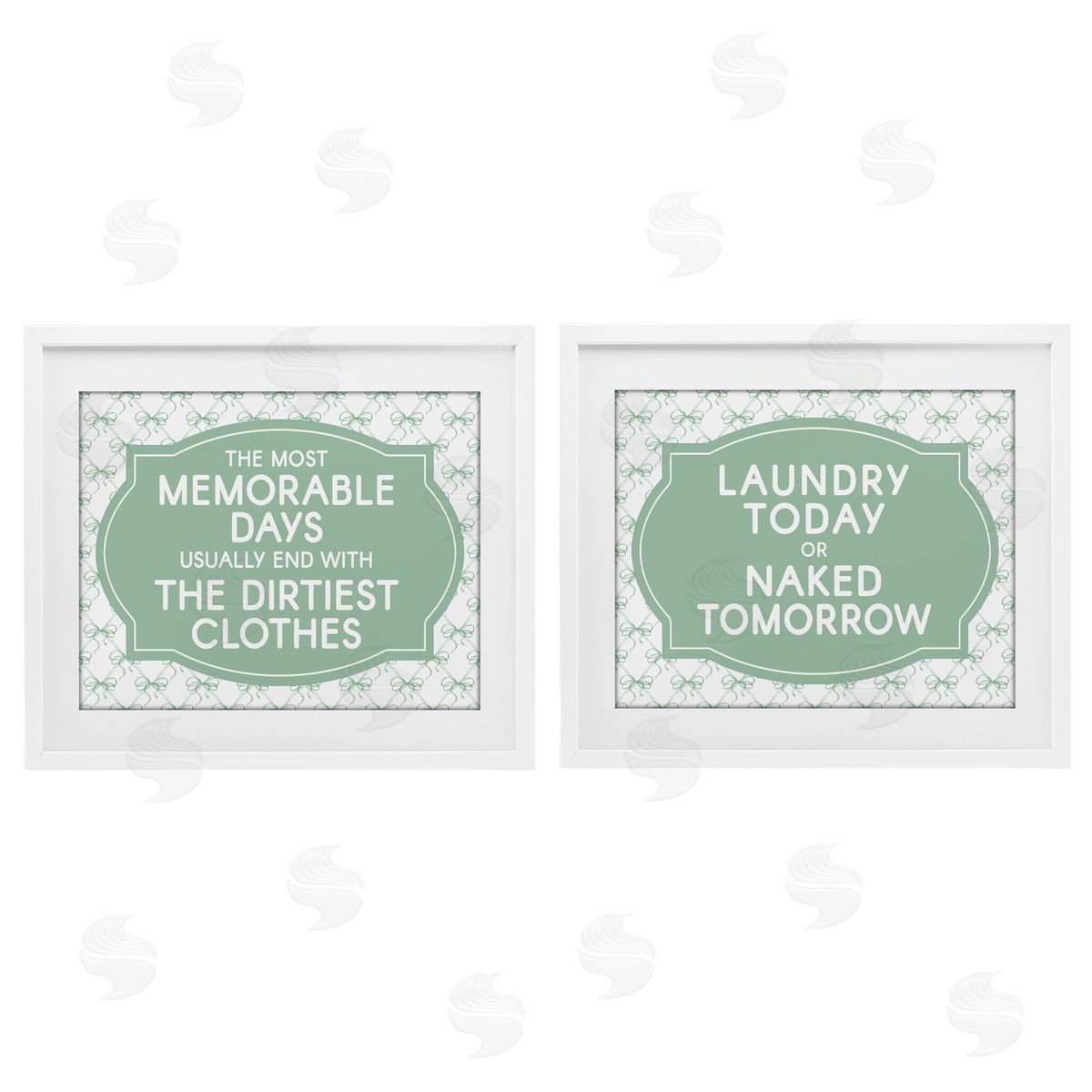 Lettered and Lined Green Bow Laundry Sentiments Canvas Wall Art Print