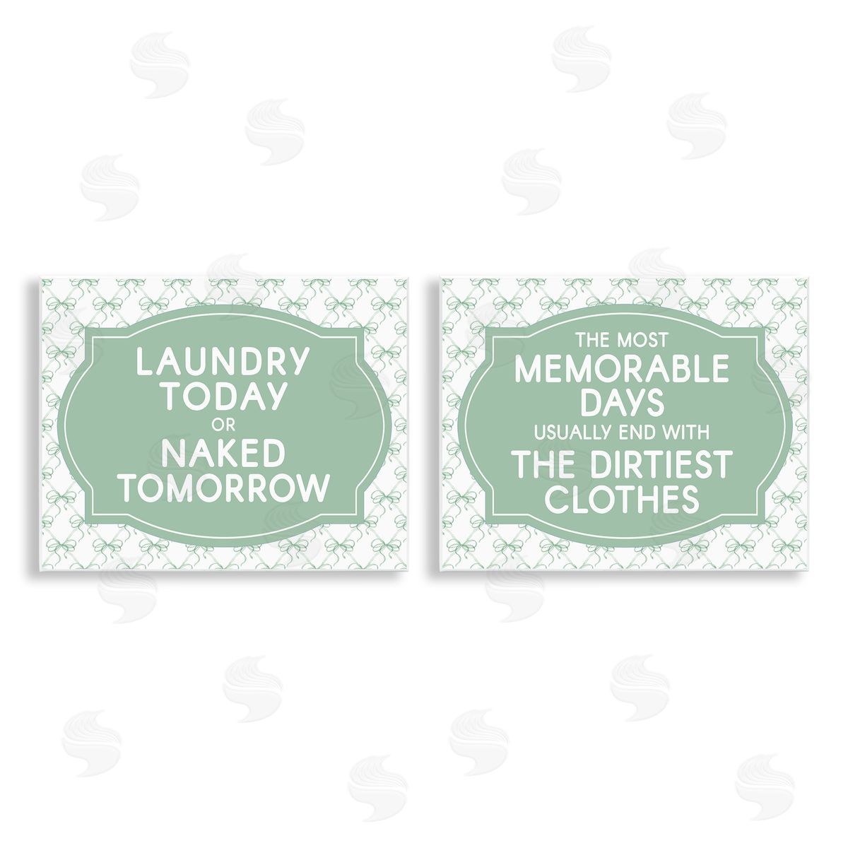 Lettered and Lined Green Bow Laundry Sentiments Canvas Wall Art Print