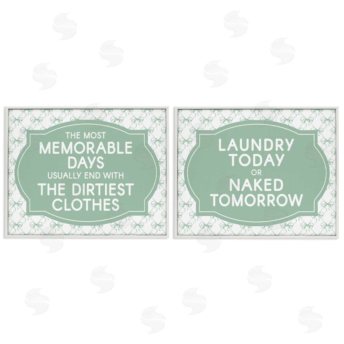 Lettered and Lined Green Bow Laundry Sentiments Canvas Wall Art Print