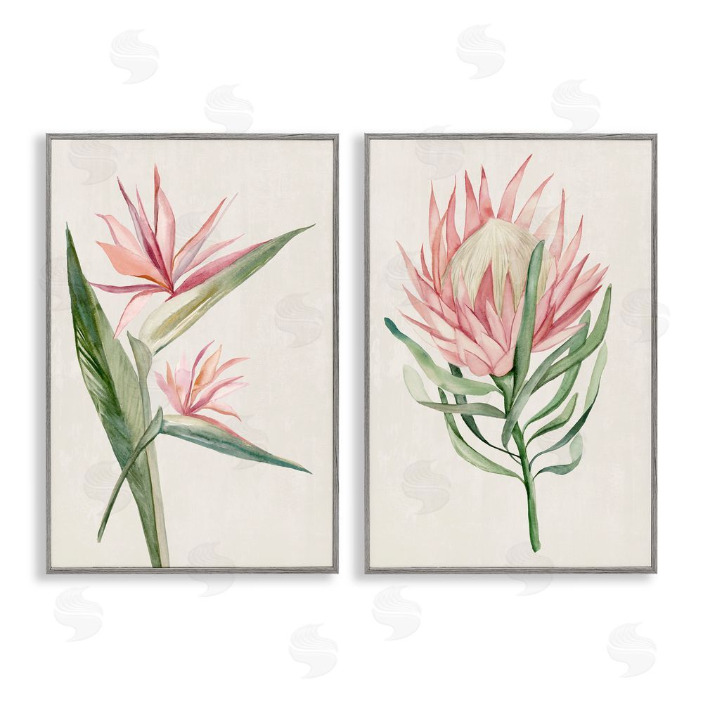 Hannah Dawson Tropical Grace Botanicals Gray Framed Giclee Art Set