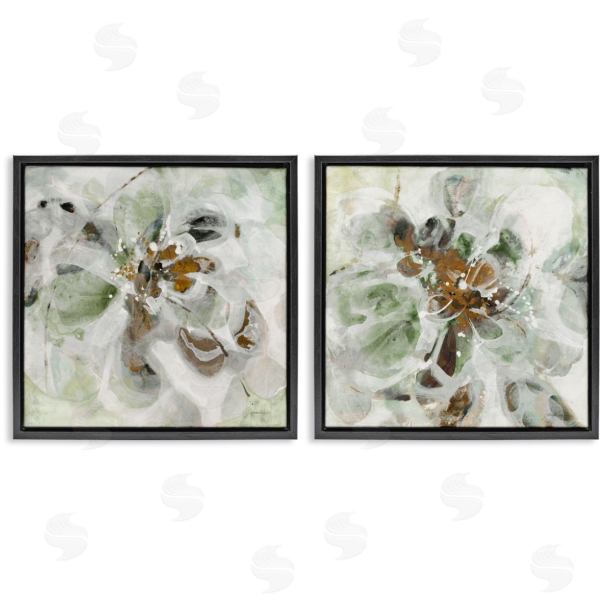 Liz Jardine Reminiscent Floral Abstraction Black Floating Frame Canvas Wall Art Set