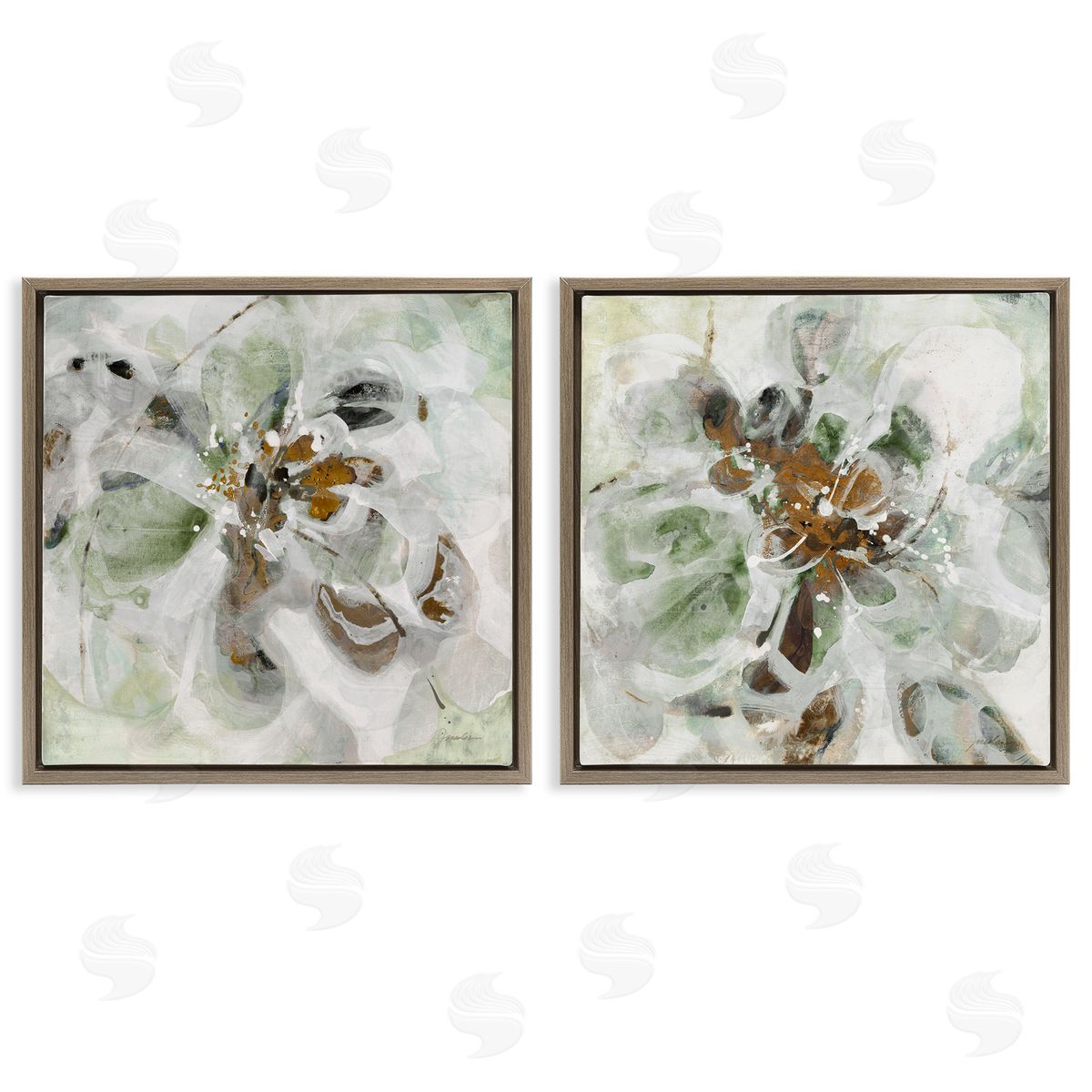 Liz Jardine Reminiscent Floral Abstraction Brown Floating Frame Canvas Art Set