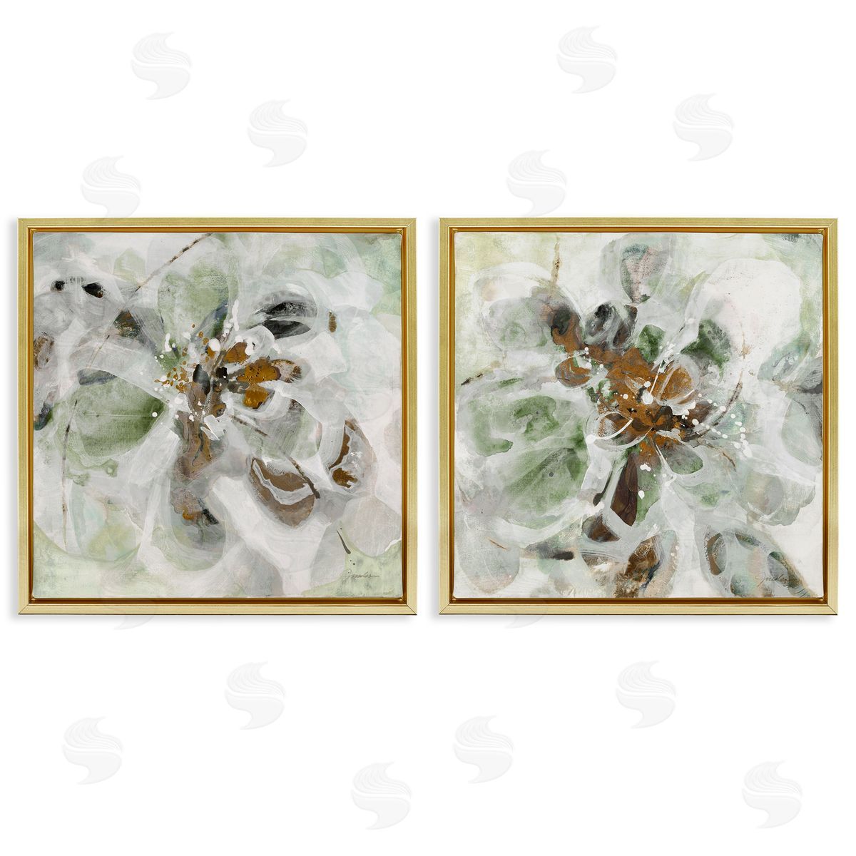 Liz Jardine Reminiscent Floral Abstraction Gold Floating Frame Canvas Art Set