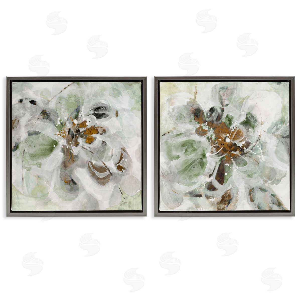 Liz Jardine Reminiscent Floral Abstraction Gray Floating Frame Canvas Art Set