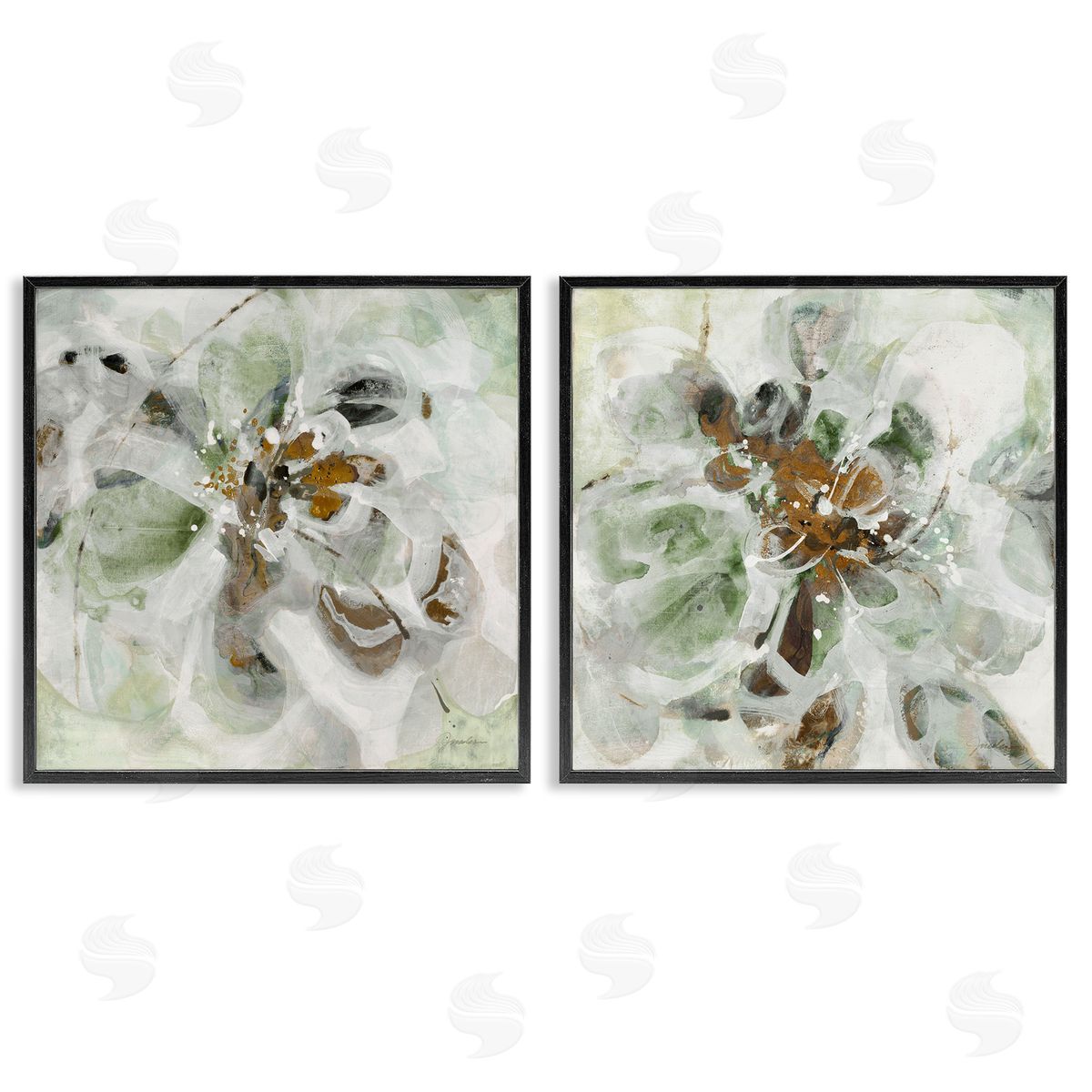 Liz Jardine Reminiscent Floral Abstraction Black Framed Giclee Art Set