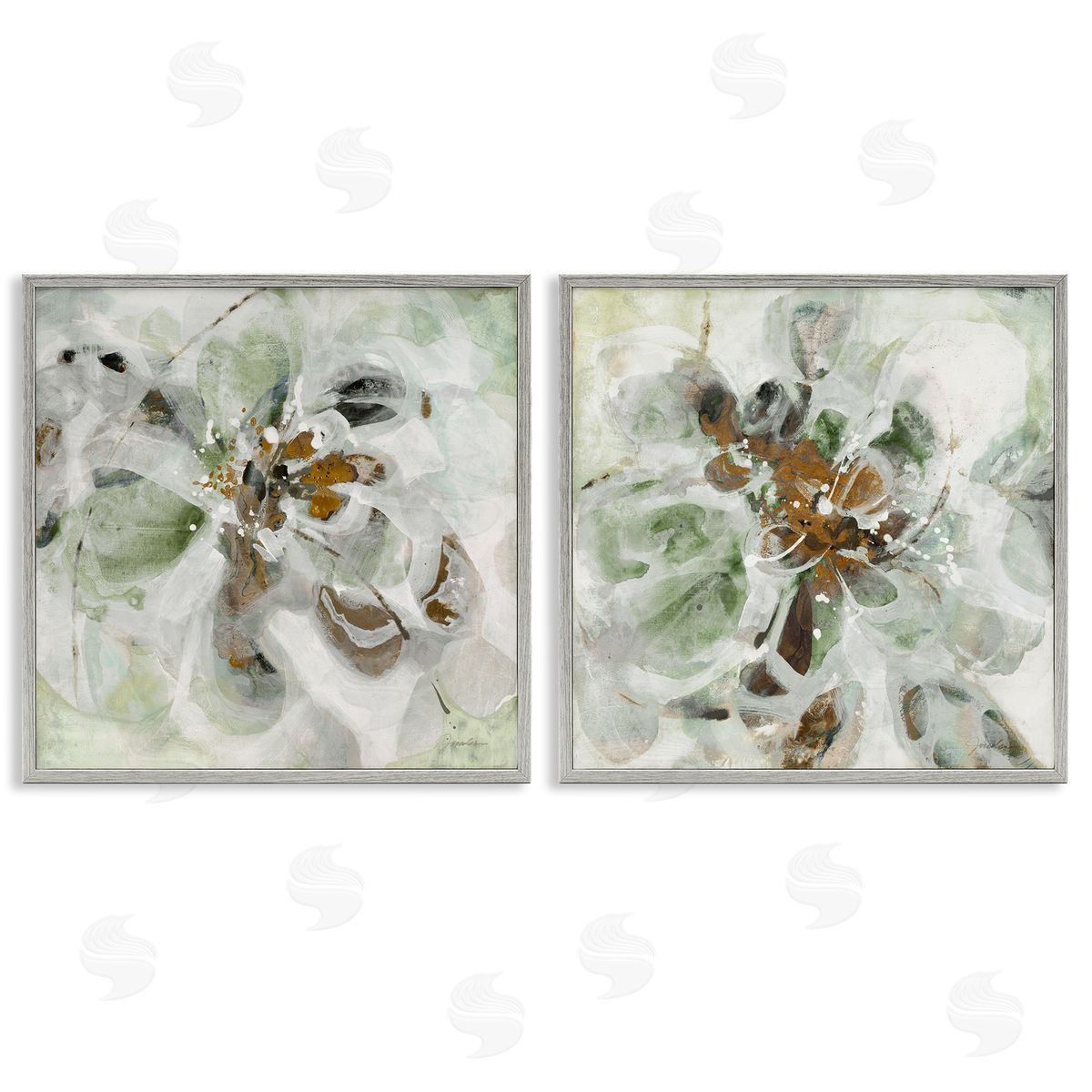 Liz Jardine Reminiscent Floral Abstraction Gray Framed Giclee Art Set