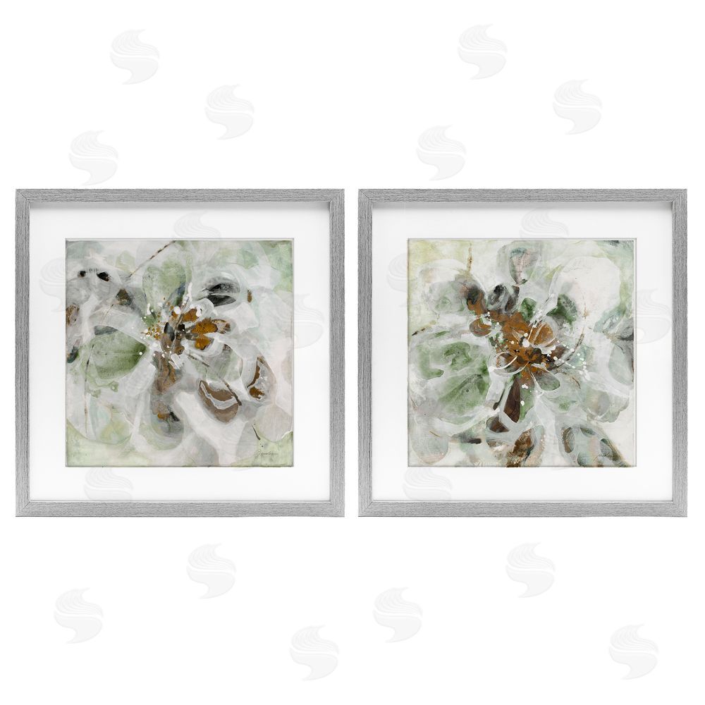 Liz Jardine Reminiscent Floral Abstraction Gray Framed Print Under Glass Set