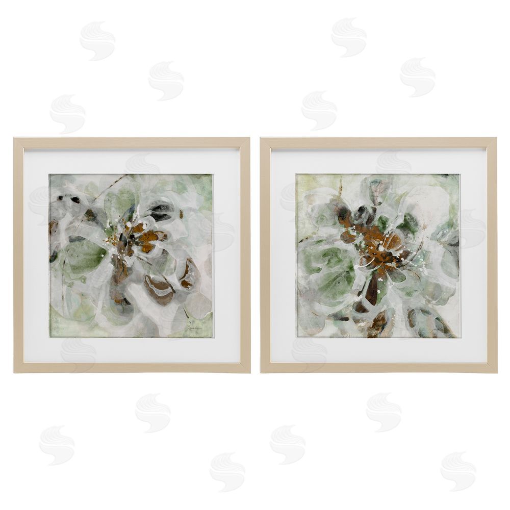 Liz Jardine Reminiscent Floral Abstraction Birch Framed Print Under Glass Set