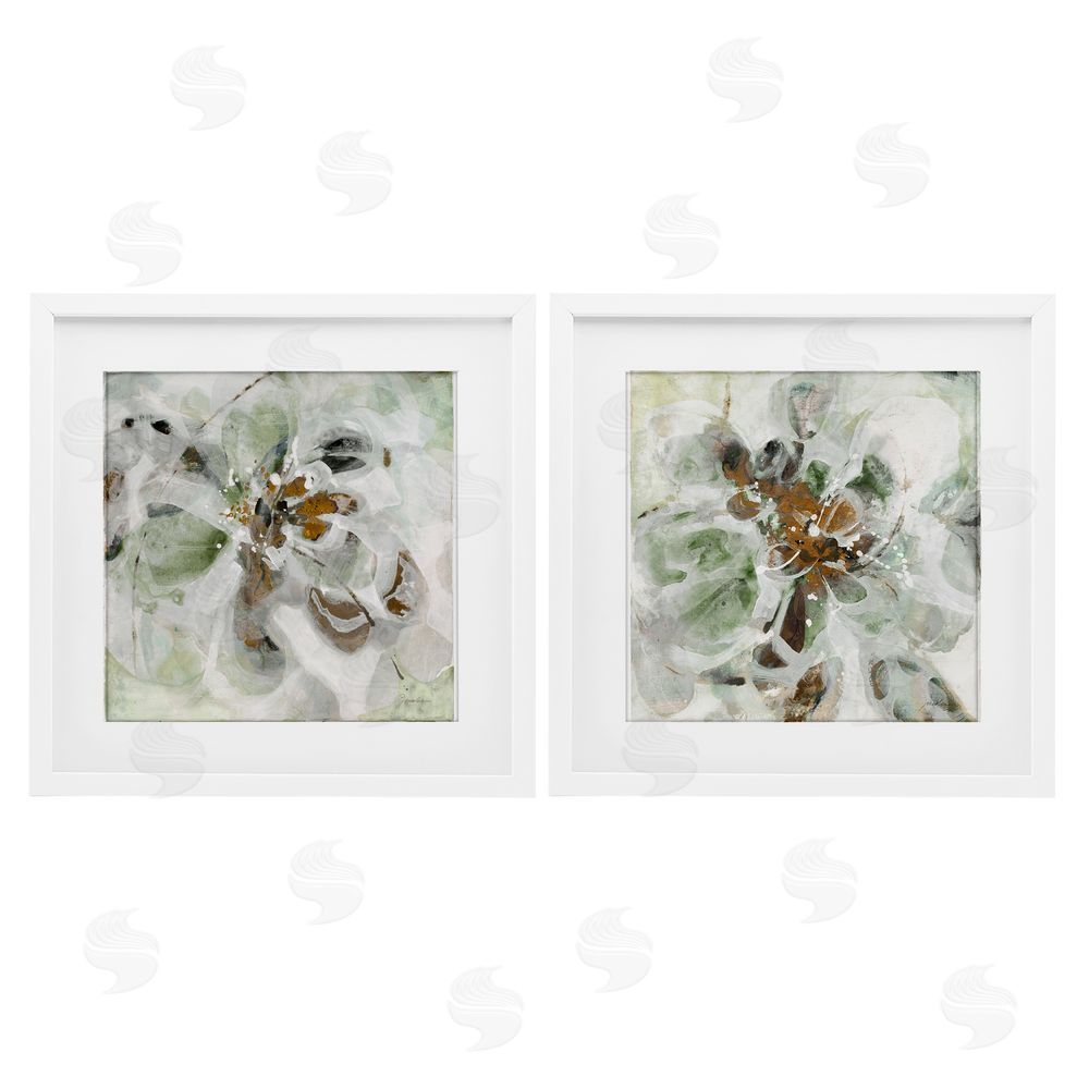 Liz Jardine Reminiscent Floral Abstraction White Framed Print Under Glass Set