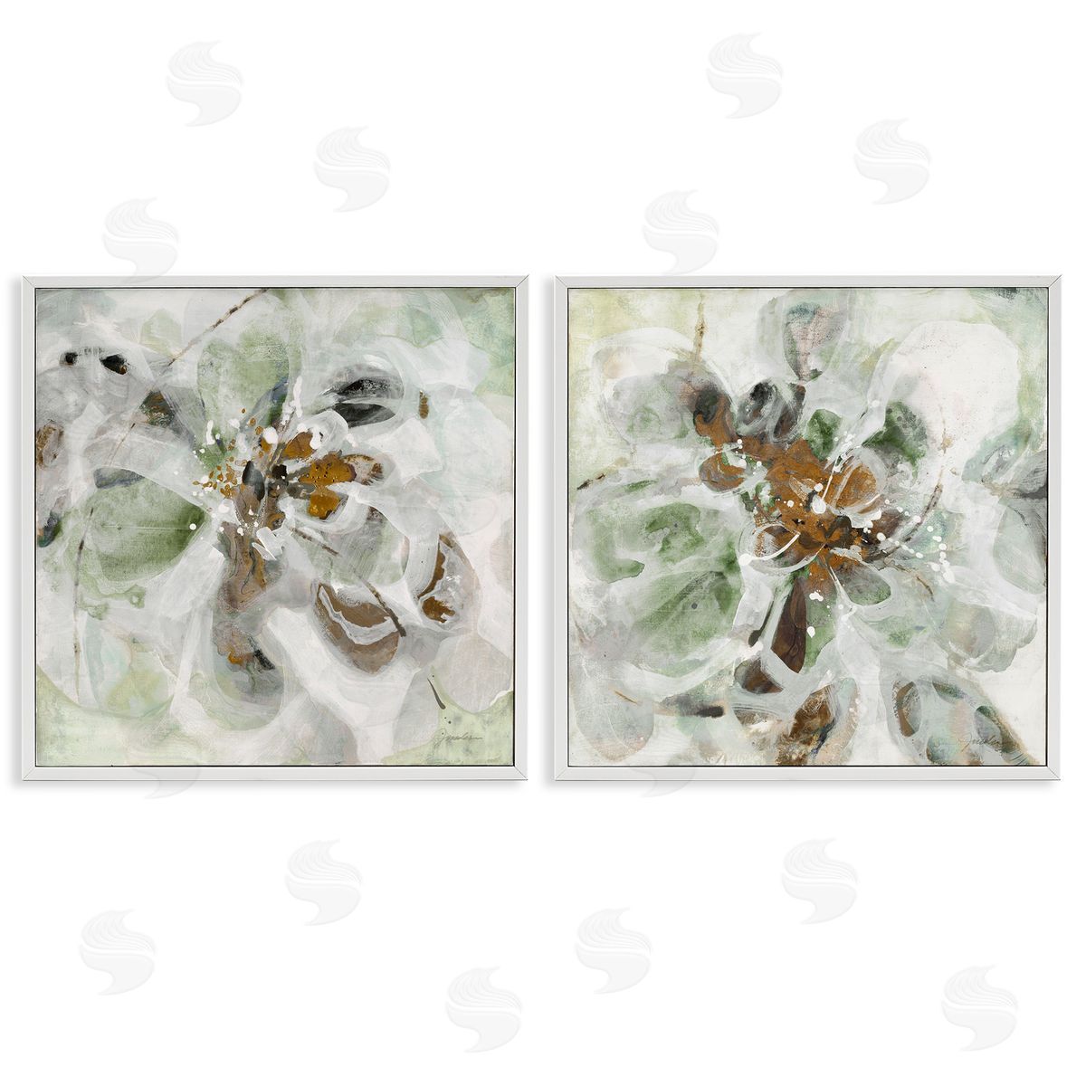 Liz Jardine Reminiscent Floral Abstraction White Frame Giclee Art Set