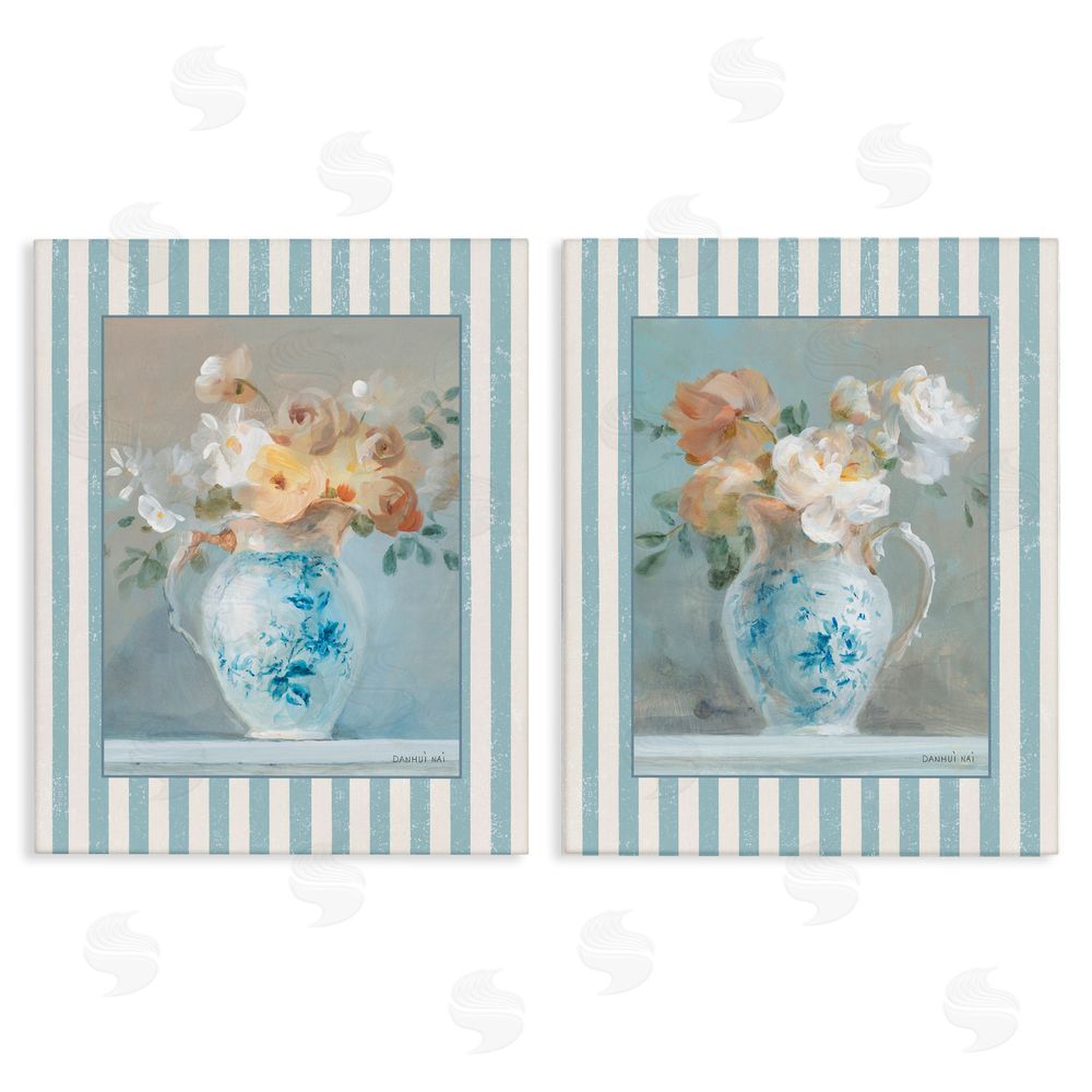 Danhui Nai Heirloom Bouquet on Stripes Canvas Wall Art Set