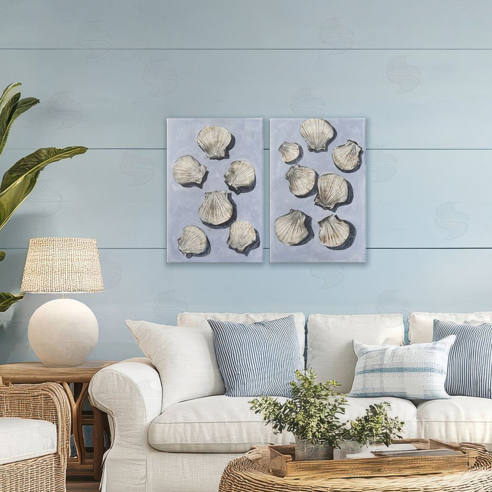 Michael Willett Embellished Clam Seashells Printed Wall Art Set in Room