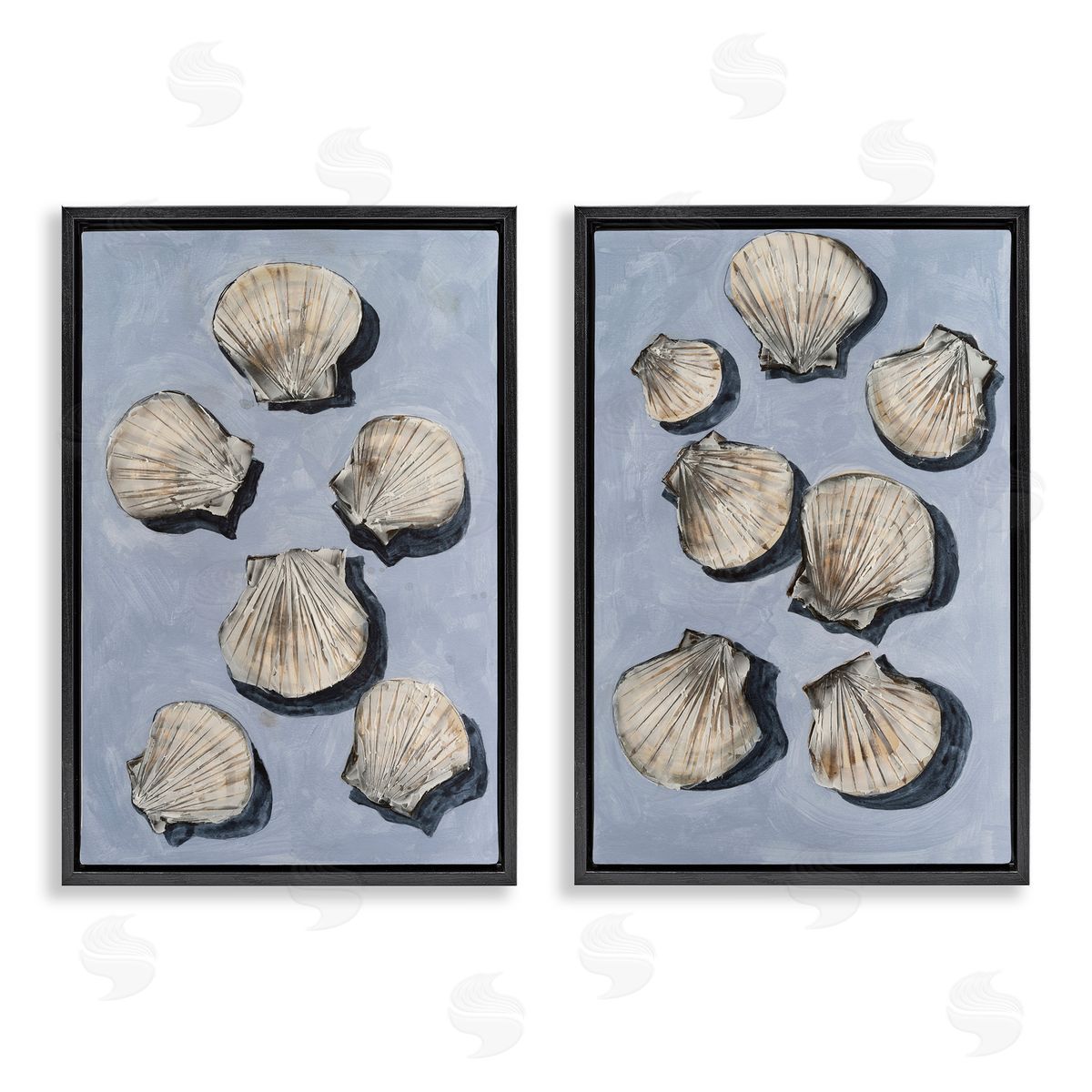 Michael Willett Embellished Clam Seashells Black Floating Frame Canvas Wall Art Set