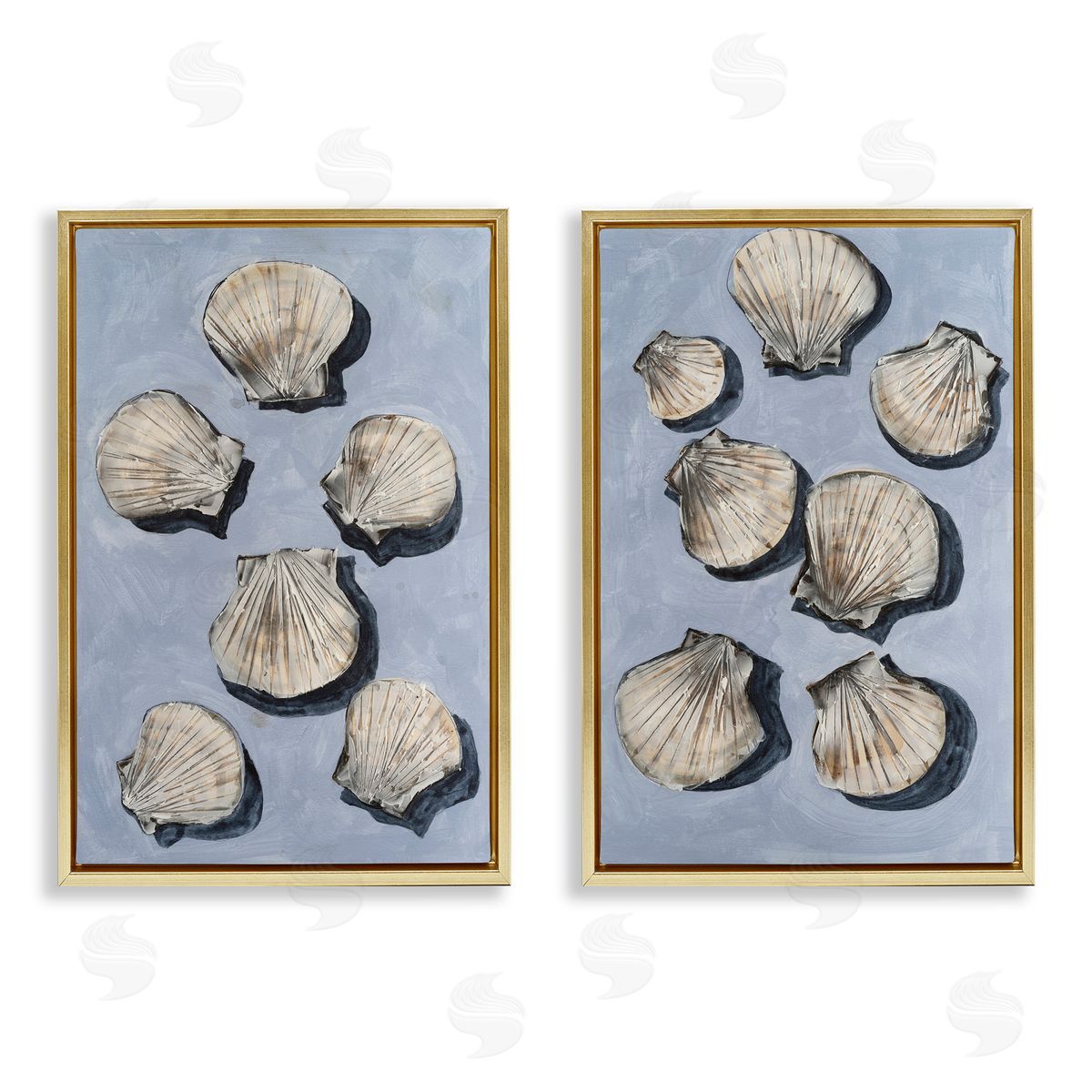 Michael Willett Embellished Clam Seashells Gold Floating Frame Canvas Art Set