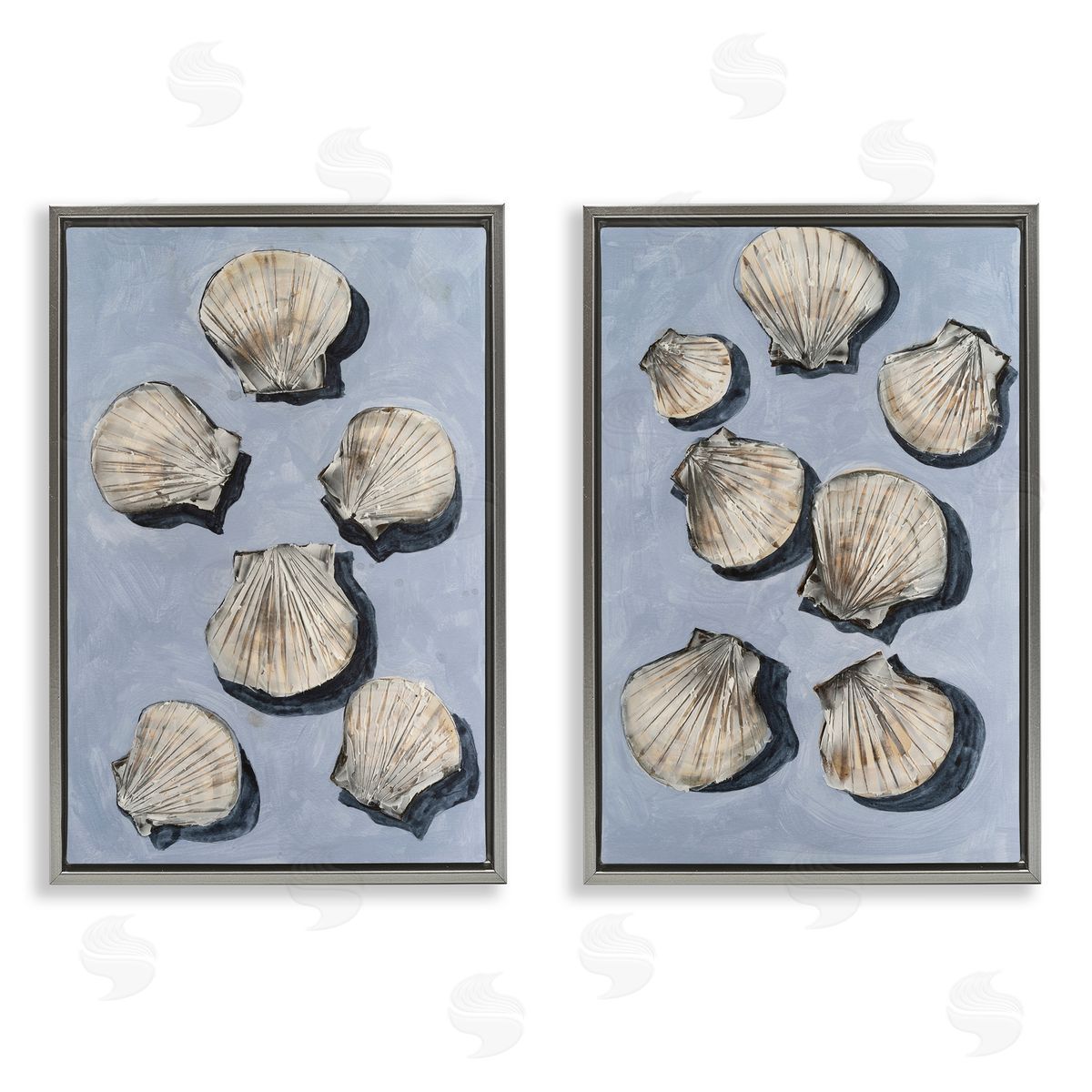 Michael Willett Embellished Clam Seashells Gray Floating Frame Canvas Art Set