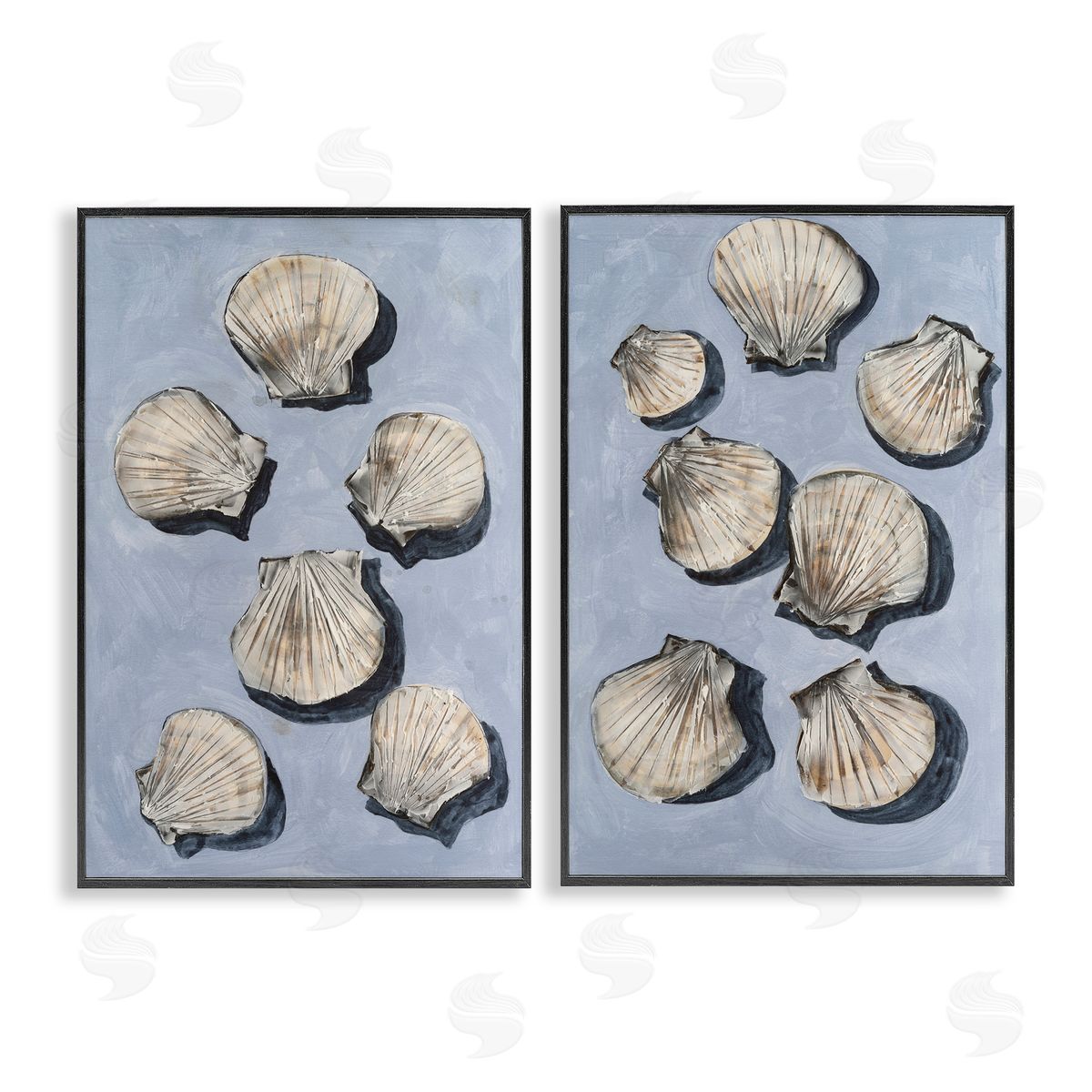 Michael Willett Embellished Clam Seashells Black Framed Giclee Art Set