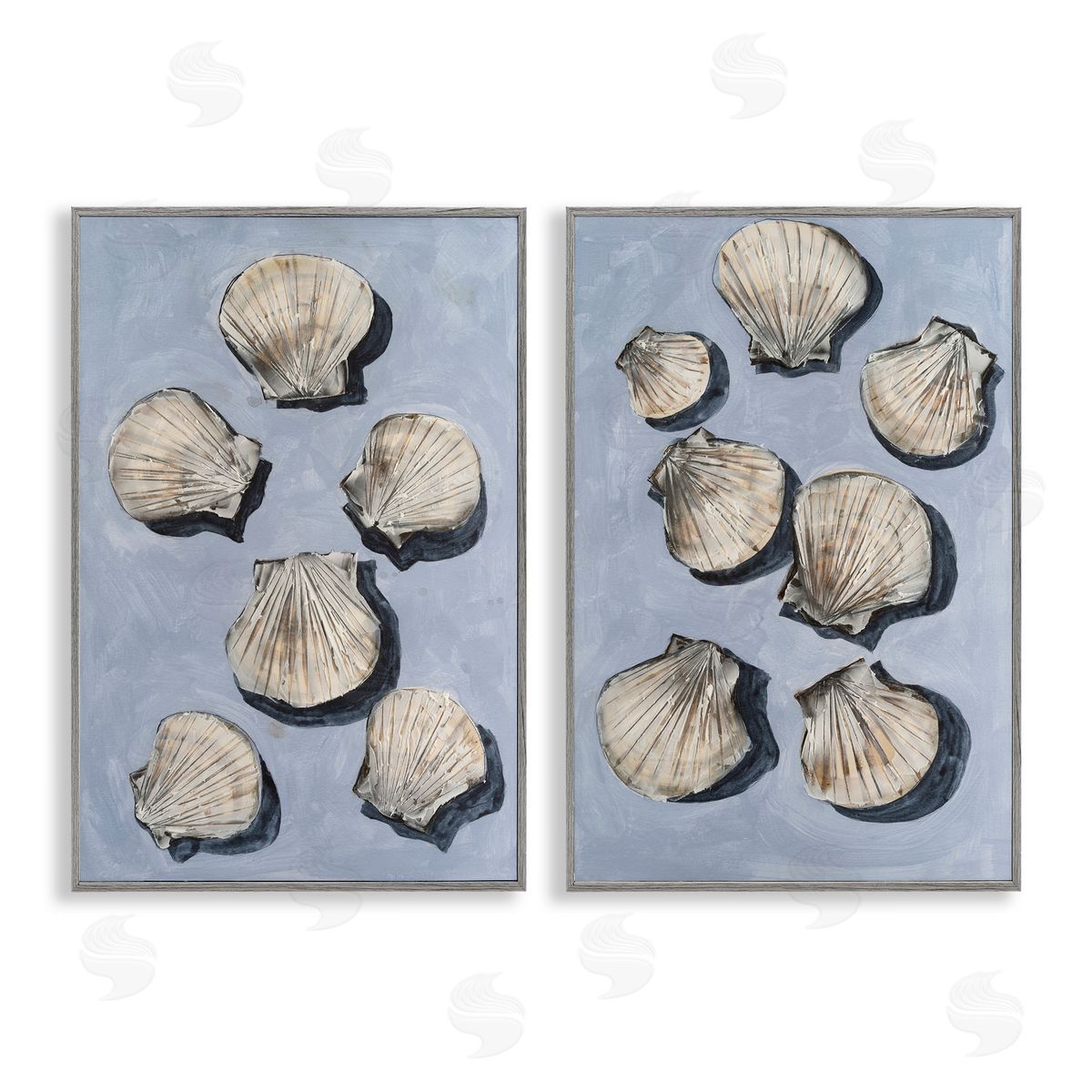 Michael Willett Embellished Clam Seashells Gray Framed Giclee Art Set