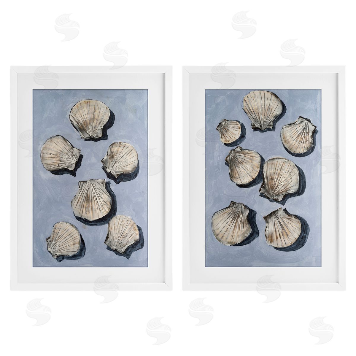 Michael Willett Embellished Clam Seashells White Framed Print Under Glass Set