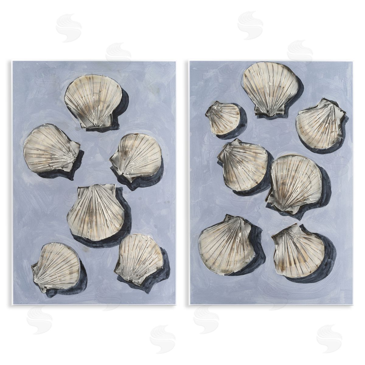 Michael Willett Embellished Clam Seashells Wall Plaque Printed Art Set