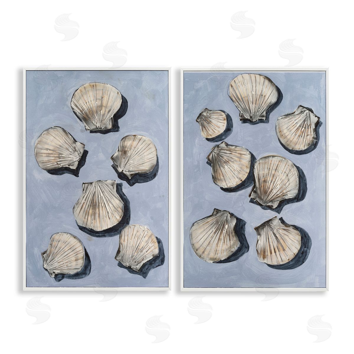 Michael Willett Embellished Clam Seashells White Frame Giclee Art Set