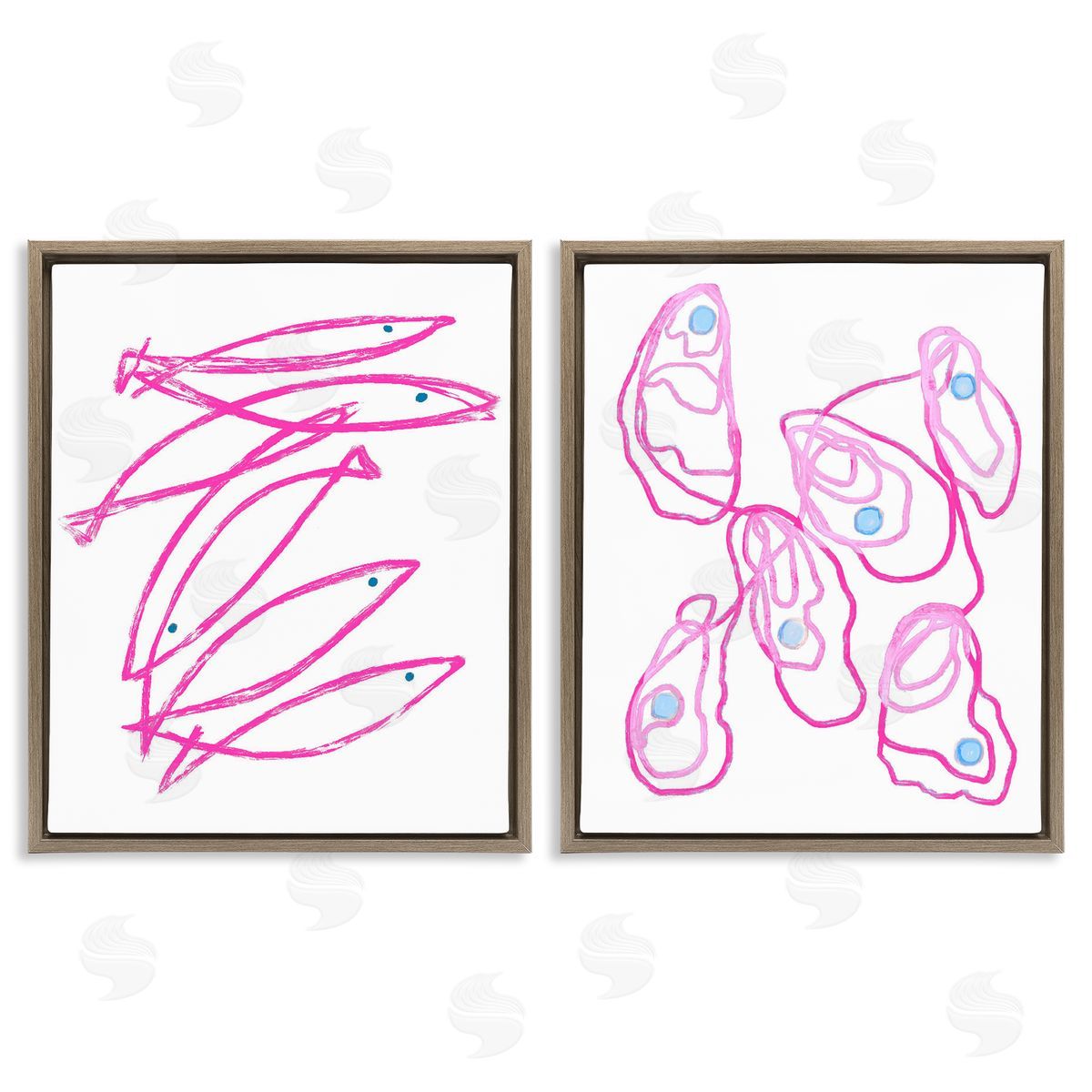 Lil' Rue Minimal Pink Fish & Oysters Canvas Wall Art Print