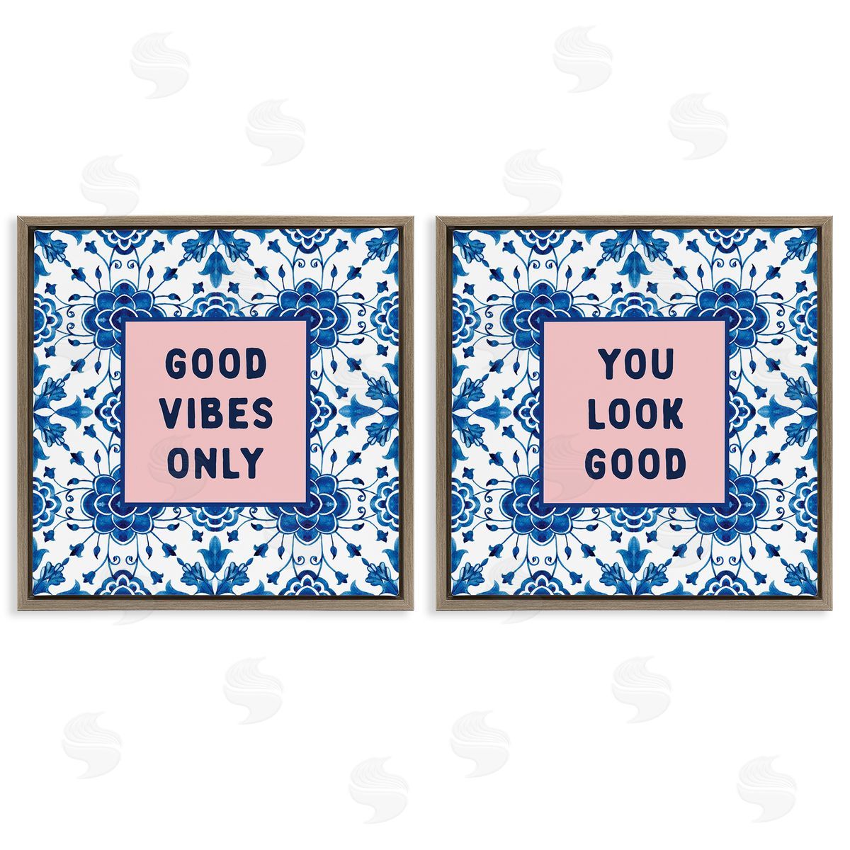 Lettered and Lined Inspiring Messages On Boho Pattern Brown Floating Frame Canvas Art Set