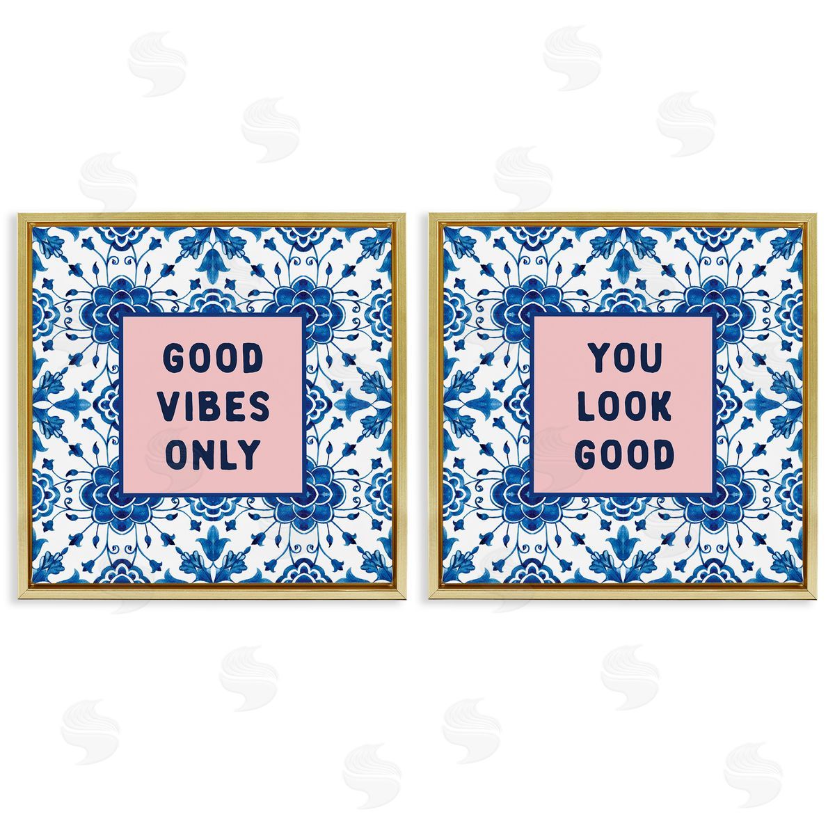 Lettered and Lined Inspiring Messages On Boho Pattern Gold Floating Frame Canvas Art Set
