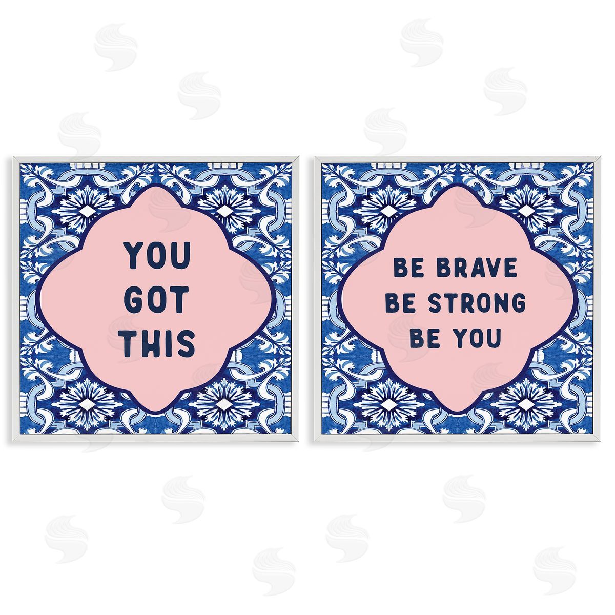 Lettered and Lined Encouraging Words on Boho White Frame Giclee Art Set
