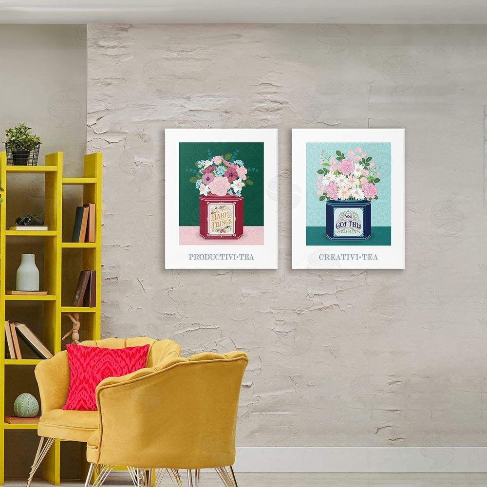 Lara Beeston Motivational Floral Tea Tins Printed Wall Art Set in Room