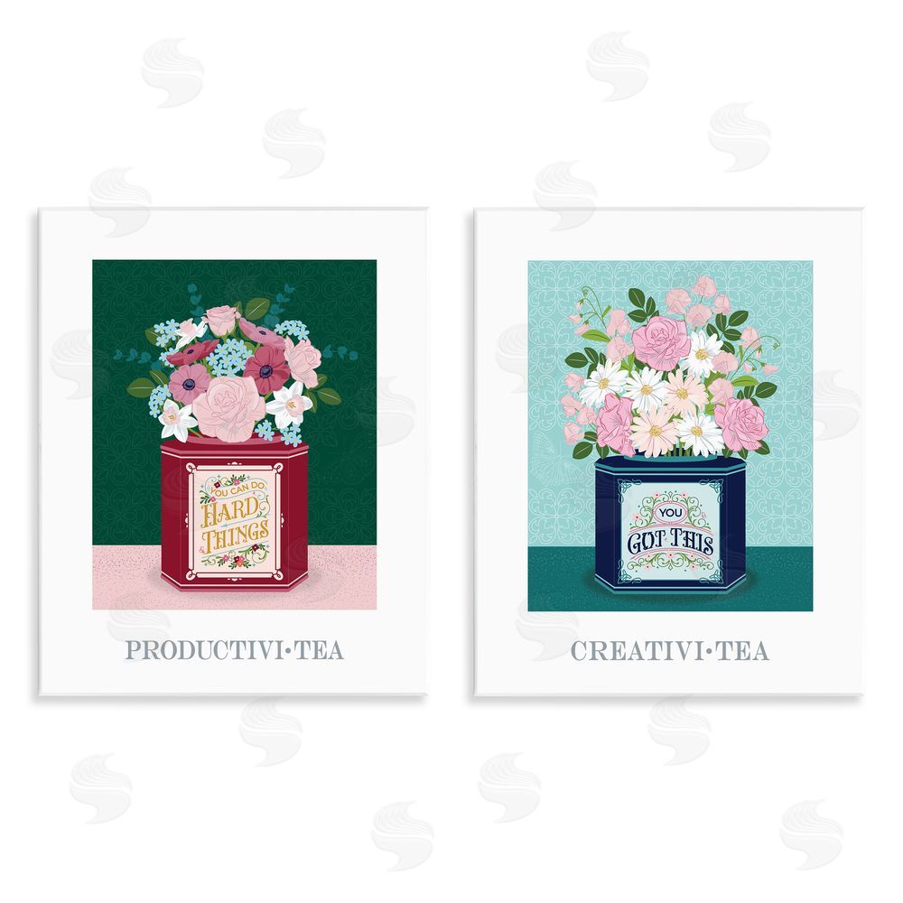 Lara Beeston Motivational Floral Tea Tins Wall Plaque Printed Art Set