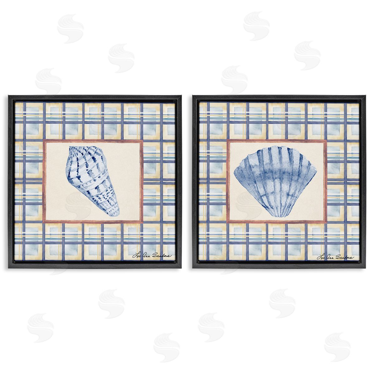 Lee Ann Sanders Sea Treasures Over Pattern Black Floating Frame Canvas Wall Art Set