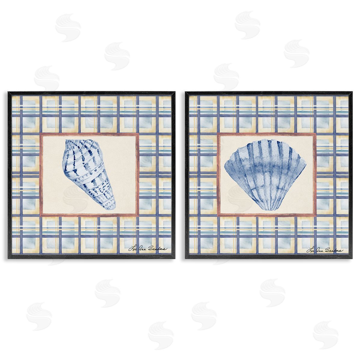 Lee Ann Sanders Sea Treasures Over Pattern Black Framed Giclee Art Set