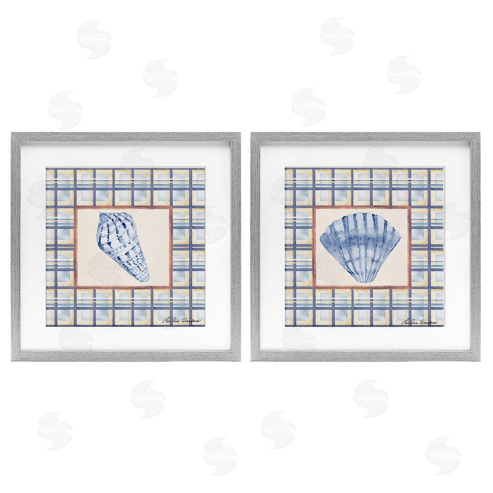 Lee Ann Sanders Sea Treasures Over Pattern Gray Framed Print Under Glass Set