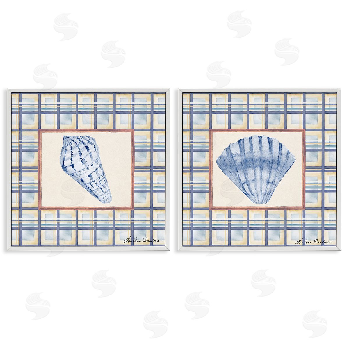 Lee Ann Sanders Sea Treasures Over Pattern White Frame Giclee Art Set